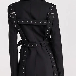 Fashionable Temperament Rivet Buckle Decorative Design Tight Waist Slimming Suit Coat Women's Suit
