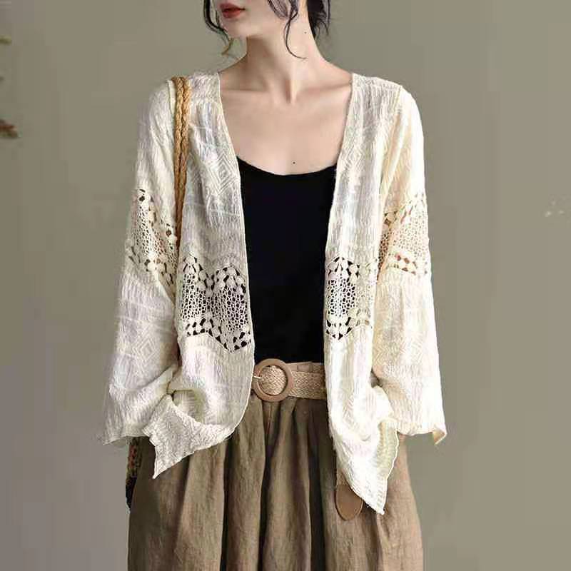 Middle Hollow Embroidered Cardigan Coat