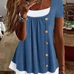Round Neck Loose Pleated False Two-piece Suit T-shirt Top