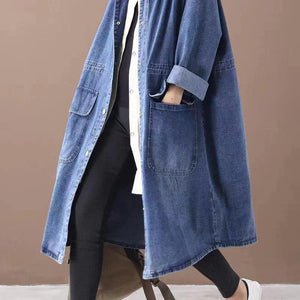 Fashionable Versatile Slimming Denim Shirt Dress Korean Style Elegant Hong Kong Style Vintage Single-breasted Coat