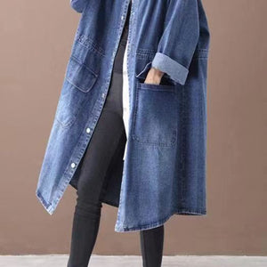 Fashionable Versatile Slimming Denim Shirt Dress Korean Style Elegant Hong Kong Style Vintage Single-breasted Coat