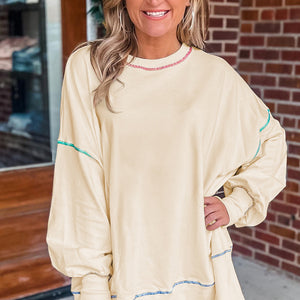 Leisure Loose Pullover Sweatershirt Spring And Autumn New Fashion Colorblock Long-sleeved Top