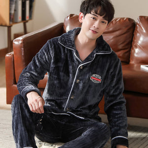 Pajamas Men's Long-sleeved Flannel Warm Men's Pajamas Plus Size