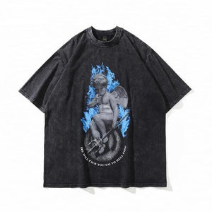 Retro Washed Distressed Loose Casual Heavy Cotton Short Sleeve