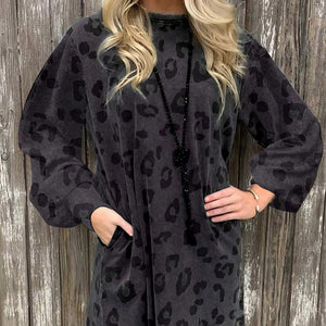 Women's Autumn Leopard Print Pocket Sweatshirt Dress