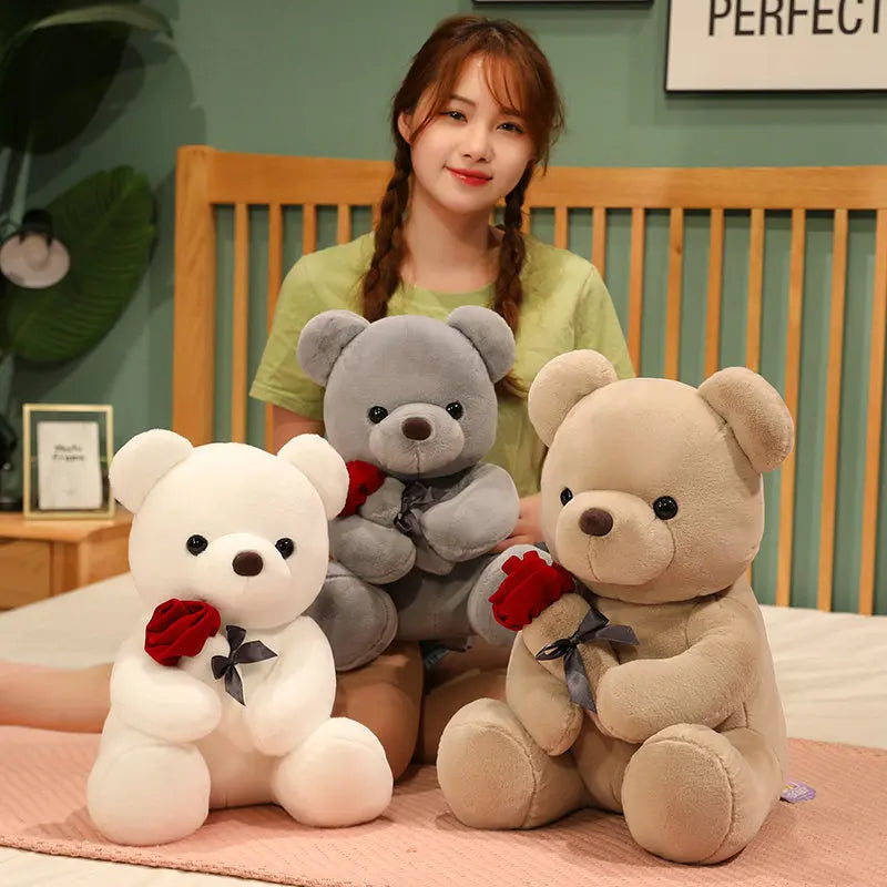 23-45cm New Lovely Hug Roses Teddy Bear Plush Pillow Stuffed Soft