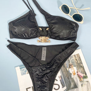 Women Bikini Serpentine Pattern Swimsuit Three Point Tight Swimwear