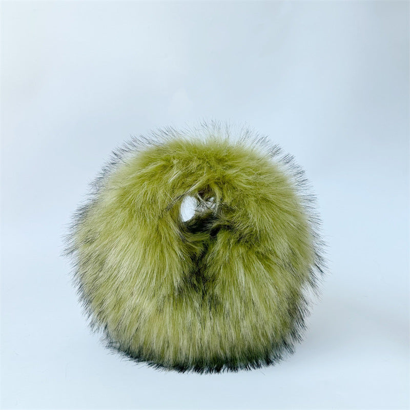 Artificial Raccoon Fur Ball Bag Plush Unique Punk Style Y2g