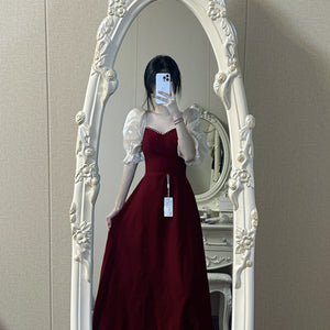Small Plus Size Wine Red Puff Sleeve Princess High-grade Evening Dress
