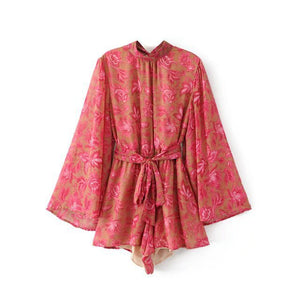 Round Neck Long Sleeve Red Ribbon One-piece