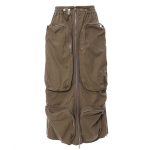 Three-dimensional Zipper Pocket Side Slit Midi Skirt