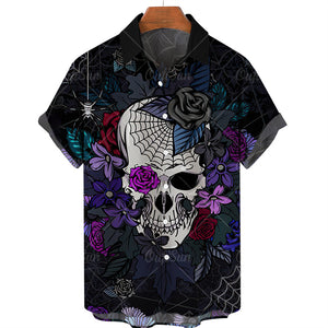 Men's Halloween Short Sleeve Printing Lapel Cardigan Top Summer Cartoon Unique Shirt