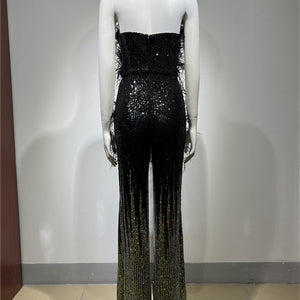 Ostrich Feather Gradient Sequin Tube Top Jumpsuit