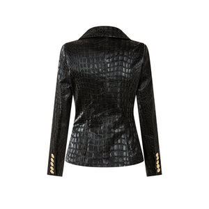 Suit Crocodile Leather Coat Slim-fit Top Metal Buckle Waist-tight Jacket
