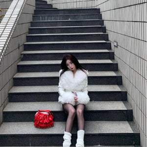 Women's Autumn And Winter White With Lapel Sweet Cool Coat