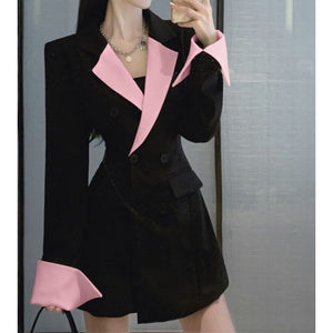 High Sense Design Contrast Color Suit Long Sleeve Slim Fit Dress