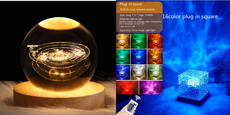 LED Water Ripple Ambient Night Light USB Rotating Projection Table Lamp