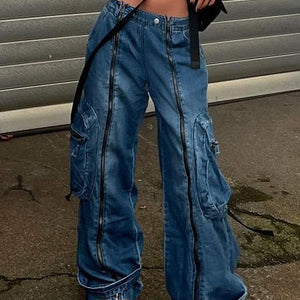 Women's Low Waist Zipper Stitching Jeans