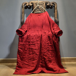 Original Linen Round Neck Embroidery Thread 34 Sleeve Swing Dress