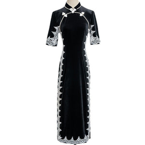 Black Velvet Cheongsam Temperament Retro Dress