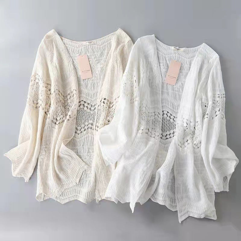 Middle Hollow Embroidered Cardigan Coat