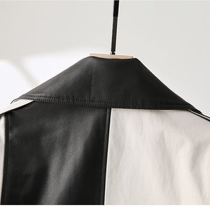 Soft PU Leather Jacket Splicing Coat Loose Western Style Jacket