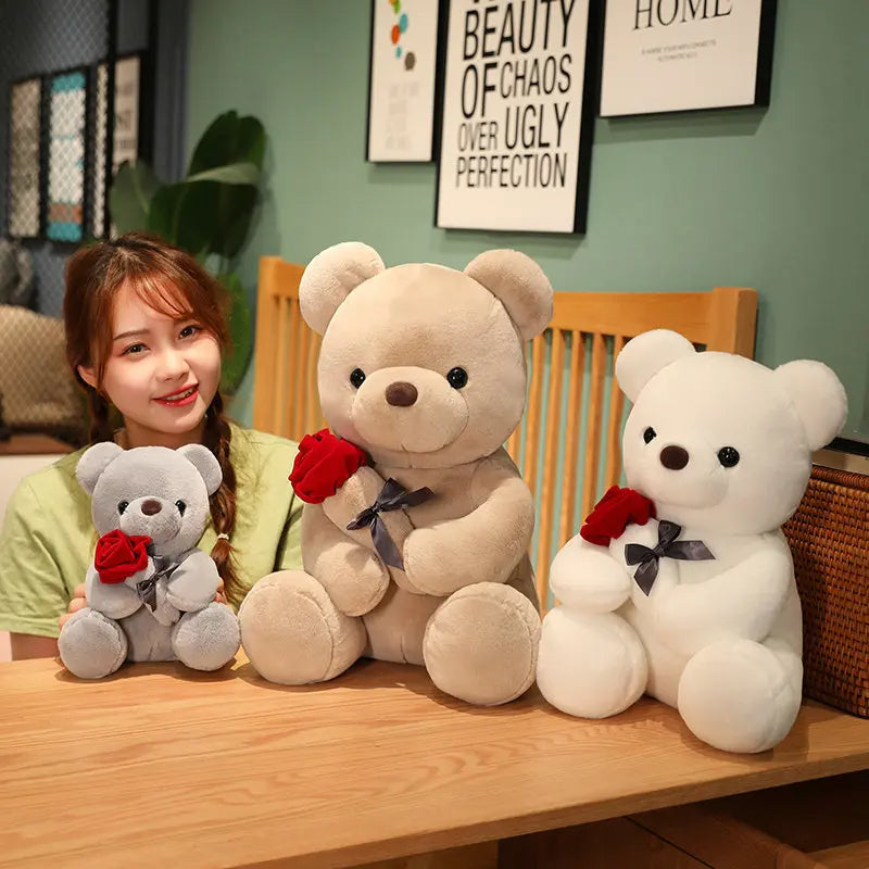 23-45cm New Lovely Hug Roses Teddy Bear Plush Pillow Stuffed Soft