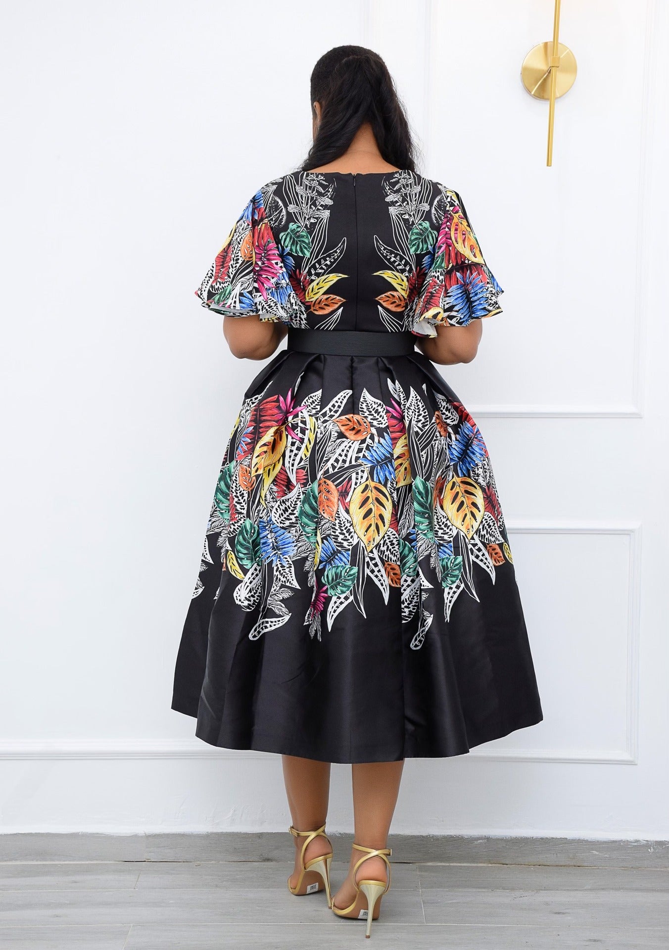 Printed Black Pullover High Waist Temperament Commuter Midi Dress