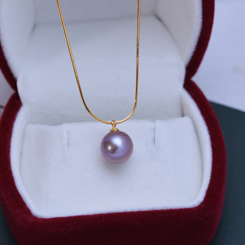 Water 9-10mm White Perfect Circle Fine Micro Flaw Pearl Pendant Female S925 Silver Snake Bone Necklace Adjustable