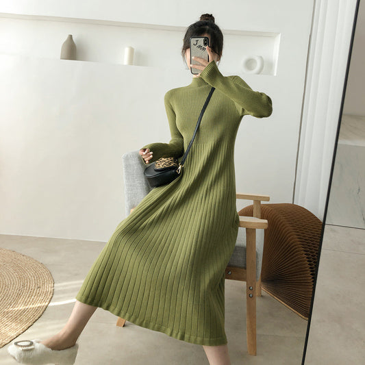 Half Turtleneck Base Ride A- Line Woolen Skirt Women