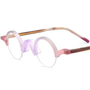 Multicolor Patchwork Round Frosted Plate Glasses Frame