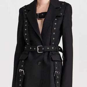 Fashionable Temperament Rivet Buckle Decorative Design Tight Waist Slimming Suit Coat Women's Suit