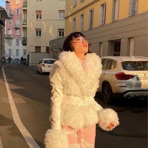 Women's Autumn And Winter White With Lapel Sweet Cool Coat