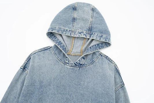 Versatile Casual Hooded Denim Hoodie