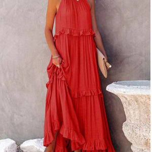 New Holiday Ruffled Long Dress Women