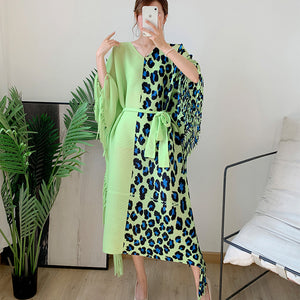 Autumn Women's Pleated Leopard Print Color-matching Dress