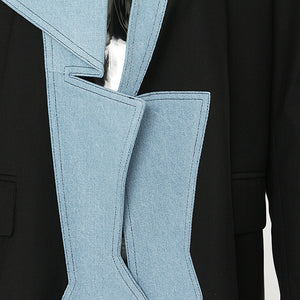 Autumn New Denim Stitching Asymmetric Suit Jacket