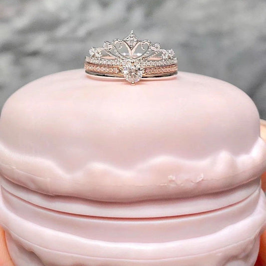 Castle Fireworks Moissanite Ring Crown White Rose Two-color Gold One Multi-wear Twin Women