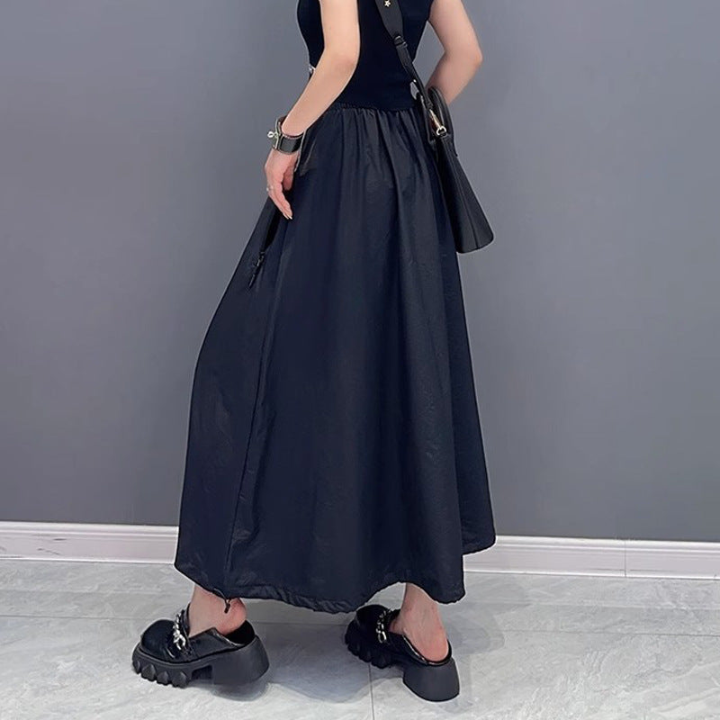 Women's American-style Color Contrast Patchwork Denim Skirt