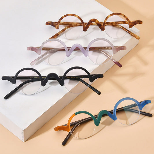 Multicolor Patchwork Round Frosted Plate Glasses Frame
