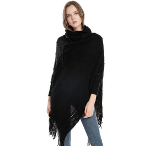Acrylic Fringed Sweater High Collar Warm Sleeve Pullover Cloak