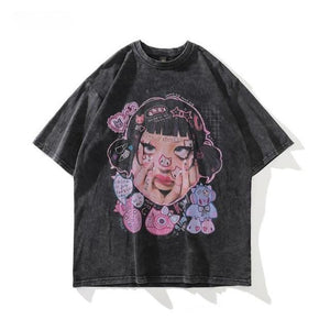 Retro Washed Distressed Loose Casual Heavy Cotton Short Sleeve