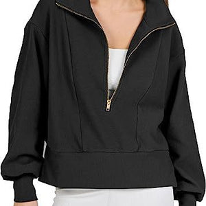 Women's Half Zipper Pullover Long Sleeve Sweater