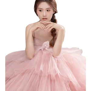 Elegant Girl's Wedding Photography Dress Pink White