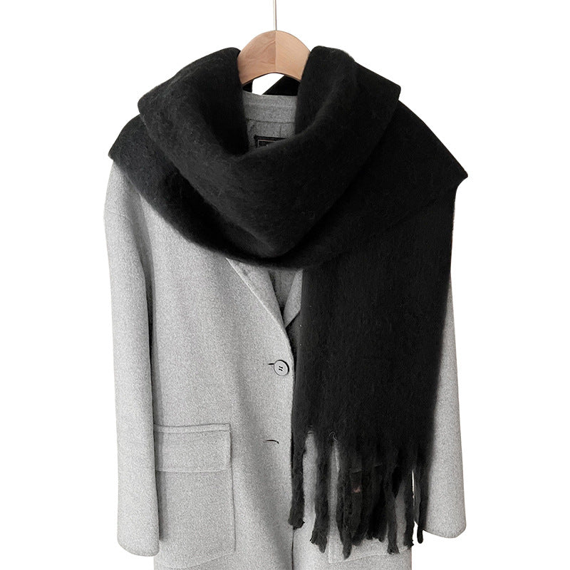 Mohair Idle Style Soft Fluffy Pure Color Warm Keeping Scarf