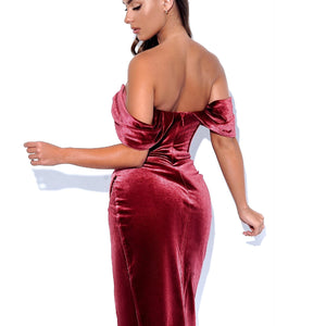Velvet Herringbone Pleated High Slit Midi Skirt