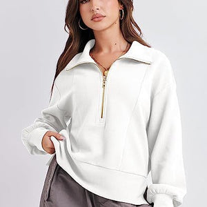 Women's Half Zipper Pullover Long Sleeve Sweater