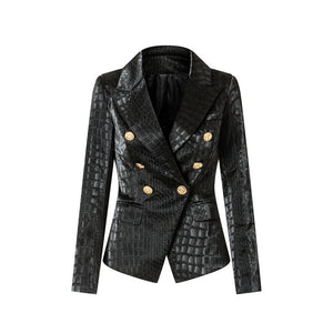 Suit Crocodile Leather Coat Slim-fit Top Metal Buckle Waist-tight Jacket