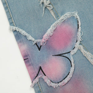 Sweet Cute Butterfly Wash Denim Trousers