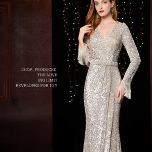 Temperament Banquet Ladies Sequined Annual Meeting Host Long Evening Dress